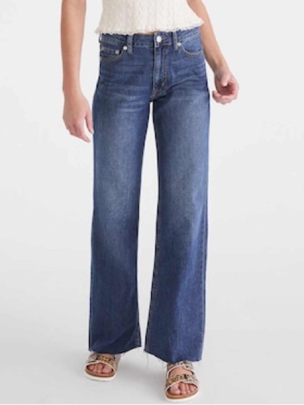 AÉROPOSTALE High-Rise Wide Leg Jeans Wash Raw Hem Denim Size 4 R Y2K 90S skater
